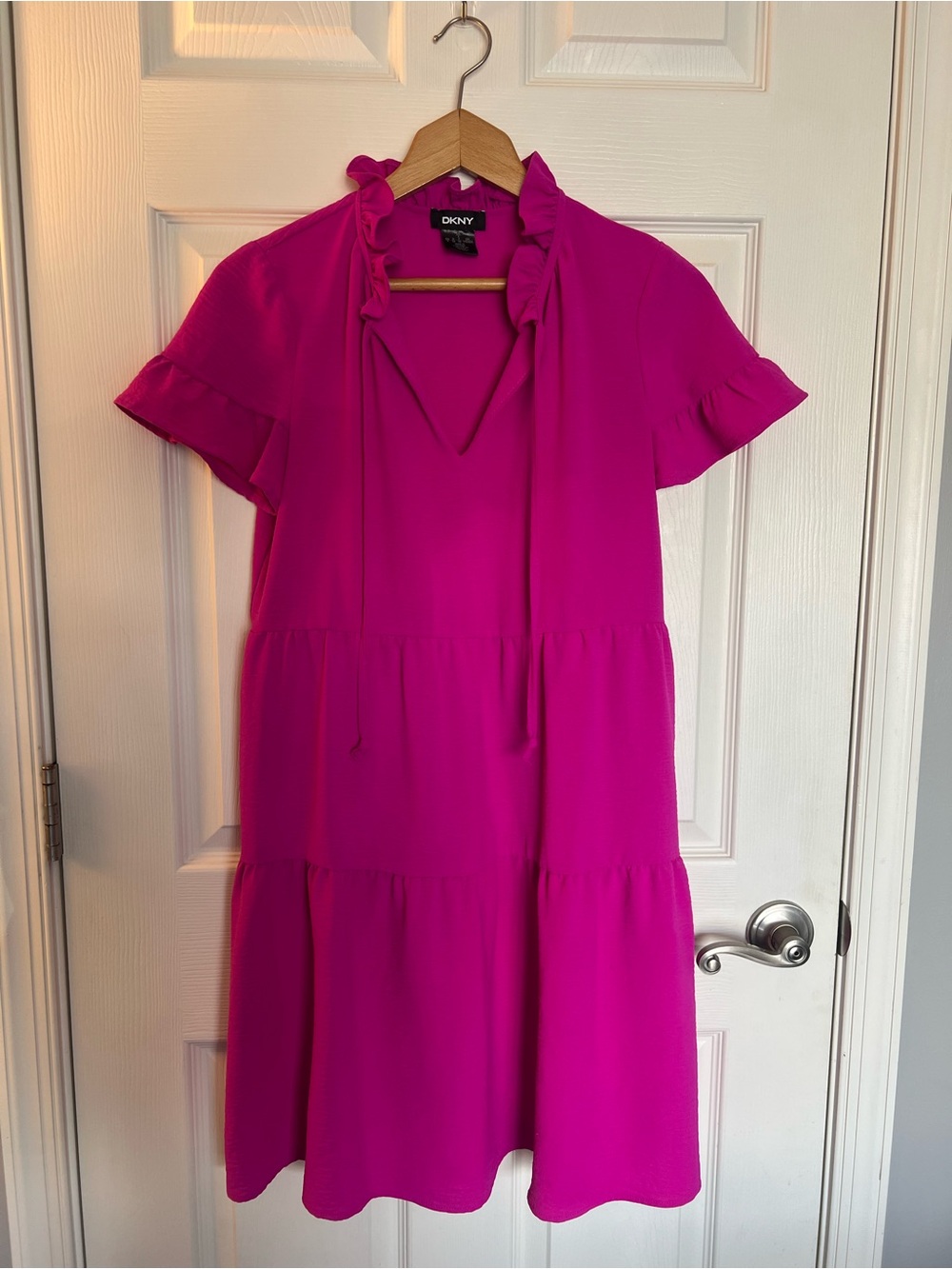 DKNY Bright Fuchsia Tiered Midi Dress